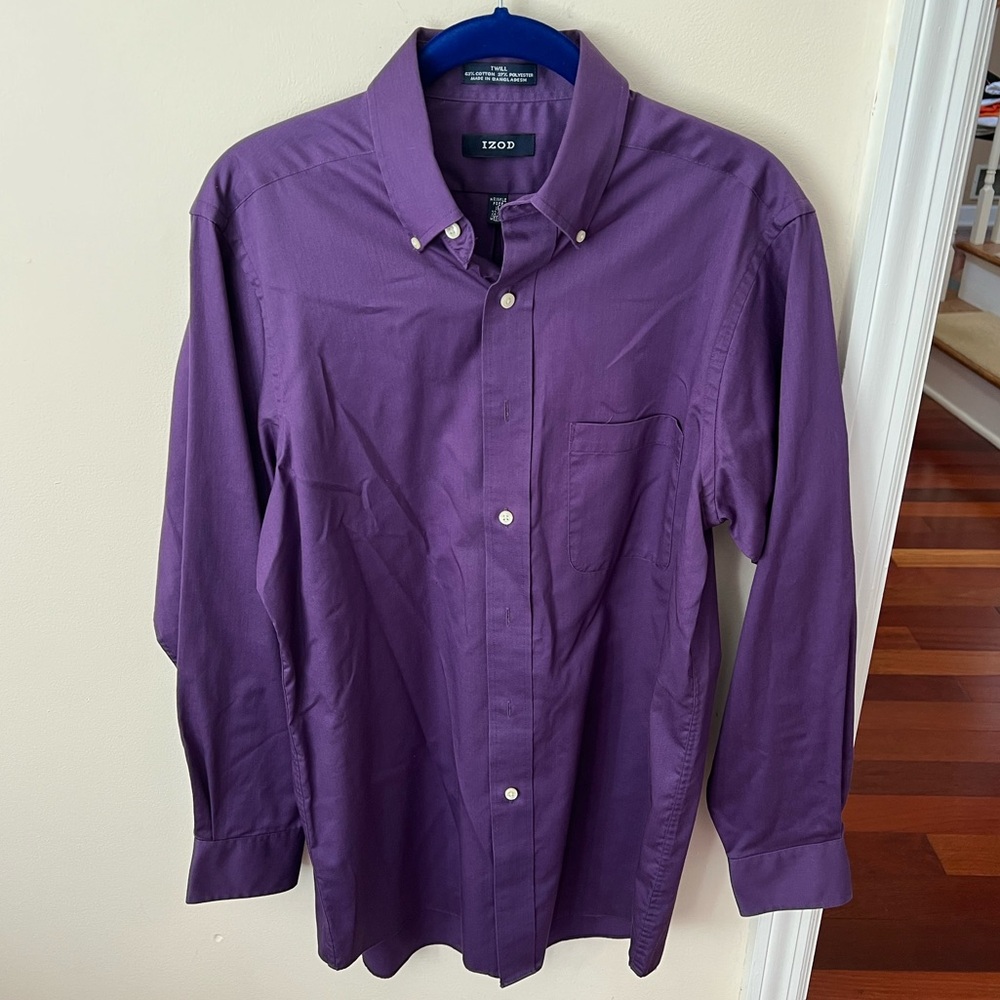 Men’s Purple IZOD Twill Wrinkle Free Regular Fit Long Sleeve Dress Shirt
